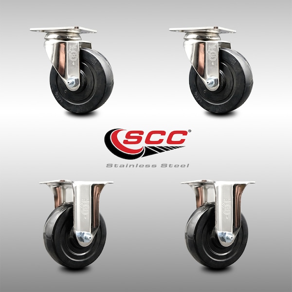 4 Inch 316SS Hard Rubber Wheel Swivel Top Plate Caster Rigid SCC, 2PK